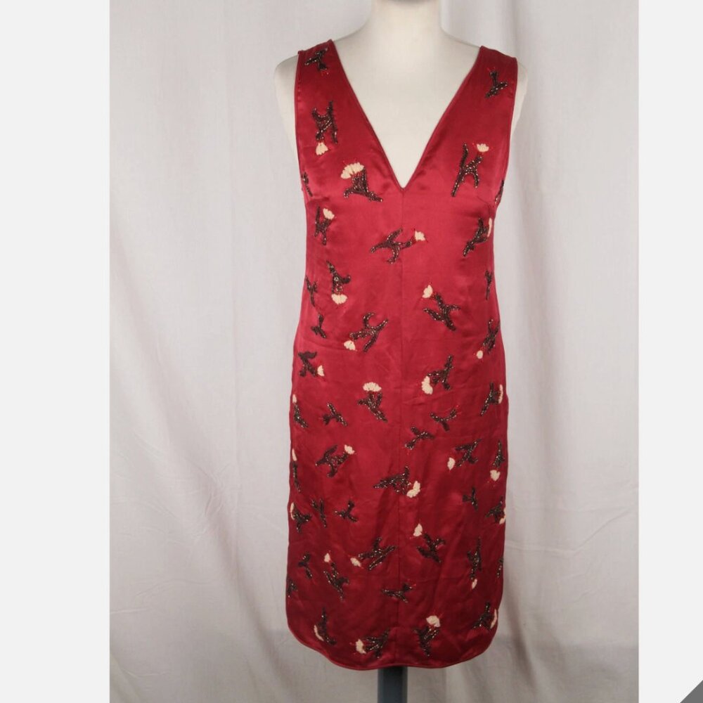 Authentic Prada Red Silk Sleeveless Dress with Beading IT Size 40 - Picture 3 of 5